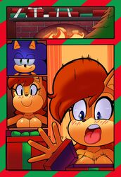 anthro archie_comics breasts chipmunk christmas digital_media_(artwork) duo eulipotyphlan female gift ground_squirrel hedgehog hi_res holidays male mammal nude rodent sally_acorn sciurid sonic_(series) sonic_the_hedgehog sonic_the_hedgehog_(archie) sonic_the_hedgehog_(comics) sonic_the_hedgehog_(series) straight superbunnygt surprise tagme