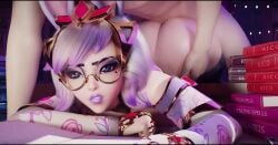 3d animated bunny_ears bunny_girl doggy_style from_behind geckoscave glasses mp4 paladins pink_hair prone_bone rei_(paladins) sound tagme video voice_acted