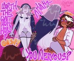 adventure_time cowgirl_position fionna_and_cake first_time marceline marceline_abadeer marceline_the_vampire_queen nervous nervous_face nervous_sweat pinup simon_petrikov sketchventures wedding_dress wedding_lingerie wedding_night wedding_ring wedding_veil