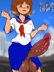 1futa 2026 alternate_version_available balls black_penis blush bracelet breasts brown_eyes brown_hair earrings futa_only futanari intersex janken_game_acchi_muite_hoi! light-skinned_female light_skin medium_breasts penis pu_re_ga_me reference_sheet school_uniform schoolgirl short_hair skirt solo solo_futa tomomi_(janken_game_acchi_muite_hoi!)