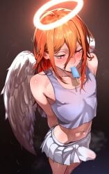 1boy angel angel_devil_(chainsaw_man) angel_wings big_ass big_butt chainsaw_man devil devil_(chainsaw_man) erection erection_under_clothes esmile femboy feminine_male flat_chest halo light-skinned_male light_skin lingerie male male_only red_hair tagme_(artist) thick thick_ass thigh_highs thighhighs trap twink wings
