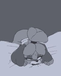 4:5 absurd_res animal_crossing animated anthro ass ass_up big_butt bite bodily_fluids canid canine canis cum cum_explosion cum_fart cum_from_ass cum_in_ass cum_inside domestic_dog eye_roll female from_behind_position genital_fluids greyscale hi_res isabelle_(animal_crossing) mammal monochrome narrowed_eyes nintendo pillow pillow_bite pixel_art rodd.y sex shih_tzu shorter_than_10_seconds solo thick_thighs third-party_edit toy_dog umowo wide_hips