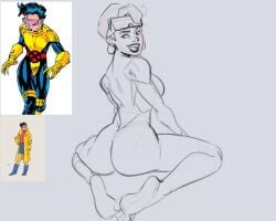 1girls asian asian_female ass ass_focus big_ass black_and_white female female_only jubilation_lee jubilee marvel monochrome reference_image sketch solidusfs solo x-men x-men_97