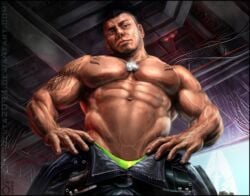 delta2094 dog_tags james_vega looking_at_viewer looking_down_at_viewer male male_only mass_effect mass_effect_3 muscular solo video_games