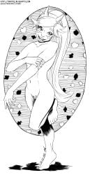 2018 barefoot dated disney female hairband heart_cheeks horned_hairband long_hair looking_at_viewer monochrome navel nude pattern_background pen_(artwork) pubic_hair pussy signature smile standing star_butterfly star_vs_the_forces_of_evil teeth tiquitoc traditional_media_(artwork)