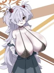 1girl aged_up big_breasts blue_archive blush huge_breasts kanoe_(blue_archive) lir non-canonical_breasts one_eye_covered solo