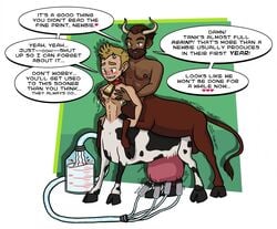 2018 2boys abstract_background bovine cattle centaur clothed clothing comic cowbell cuntboy cuntboy/male cuntboy_transformation english_text frankly-art fully_clothed hair human humanoid intersex intersex/male lactating machine male male_only male_to_cuntboy male_with_breasts mammal milking_machine mti_transformation pec_milking penetration short_hair speech_bubble taur taur_transformation teats text toony transformation udder_milking udders vaginal_penetration