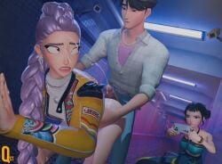 3d ass blender bottomless braid clothing cum cum_on_face earrings ejaculation erection facial female high_resolution highres holding_phone jacket jinu_(kpop_demon_hunters) kpop_demon_hunters long_hair male mira_(kpop_demon_hunters) penis_on_ass phone qstt rumi_(kpop_demon_hunters) semen semen_on_body semen_on_face shirt straight tied_hair zoey_(kpop_demon_hunters)