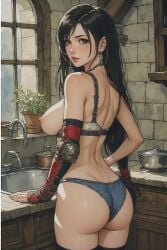 1girl 1girls 2d ai_generated anime apartment areolae armpits arms_behind_head ass ass_focus big_breasts black_hair boobs bracelet breasts bushy_pubes cartoony comic curvy curvy_figure female female_only final_fantasy final_fantasy_vii final_fantasy_vii_remake firm_breasts gloves hairy_pussy hands_behind_head hentai holster indoors kitchen large_breasts light-skinned_female living_room long_hair looking_at_viewer looking_back mamga naked naked_female natural_breasts nude nude_female perfect_ass perfect_body ponytail posing posing_for_the_viewer pubic_hair pussy red_eyes sexy sexy_pose snakoo1961 solo standing steampunk stockings thighs tifa_lockhart vagina watercolor_(artwork)