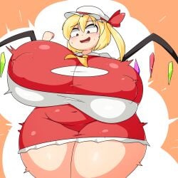ass_expansion ass_visible_through_thighs blush breast_expansion clenched_fist covered_erect_nipples curvy flandre_scarlet gigantic_ass japanese_text manorea paid_reward_available plump sequence shocked textless touhou v-shaped_eyebrows voluptuous weight_gain