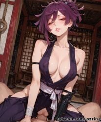 absurd_res ai_generated alternate_version_at_source alternate_version_available anime anime_girl anime_screencap anime_style cowgirl_position cute cute_face day dojo female female_focus half-closed_eyes hi_res highres hot in_heat indoor indoors inside jigokuraku looking_at_viewer looking_pleasured morning on_top ozziru patreon penetration ponytail pov pov_eye_contact pov_male purple_hair revealing_clothes riding riding_penis seductive self_upload sex sexy shrine shrine_maiden spread_legs temple tied_hair uncensored vaginal_penetration yuzuriha_(jigokuraku)