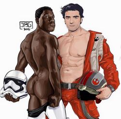 artist_request butt_crack finn_(star_wars) gay interracial jbg male male_only muscular poe_dameron star_wars yaoi