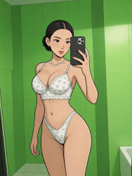 medium_breasts small_waist medium_ass underwear white_underwear iphone picture bathroom sexy_female ai_generated