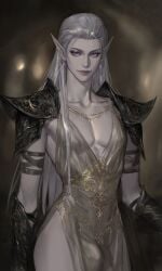 1boy androgynous bulge crossdressing dark_elf dress drow femboy male tagme tagme_(artist)