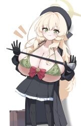 1girl big_breasts blonde_hair blue_archive blush halo huge_breasts lir professor_niyaniya_(blue_archive) solo solo_female