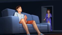 darkcookie summertime_saga 2d_(artwork) digital_drawing_(artwork) digital_media_(artwork) 1boy 1girls 1boy1girl debbie_(summertime_saga) main_character_(summertime_saga) light_skin light-skinned_female light-skinned_male gif animated animated_gif masturbation masturbating jerking jerkingoff stroking stroking_penis stroking_cock penis penis_out erection erect_penis balls clothing clothed pleasure_face looking_pleasured milf background_character robe caught caught_in_the_act caught_masturbating brown_hair cleavage couch on_couch