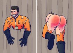 bare_ass bare_butt big_ass big_butt blush bubble_butt danse_(fallout_4) domination fallout gay humiliation male_only paladin_danse red_ass ripped_clothing solo_male spank_marks spanked spanked_ass spanked_butt spanking thong tvfish-art