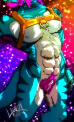 2026 absurd_res andromorph anthro beard blue_body blue_fur cuntboy cuntboy_sans_balls facial_hair fur genitals hair hairy harness herm hermaphrodite hi_res intersex luka_vydra lukatheott machetetigre maleherm mammal multi_genitalia muscular mustelid otter penis pussy small_penis solo vulva