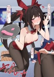1girls absurd_res absurd_resolution absurdres alternate_costume animal_ear_hairband black_hair black_pantyhose blush bow bowtie breasts bunny_ears bunny_tail bunnysuit condom condom_packet_strip condom_wrapper detached_collar fake_animal_ears fake_rabbit_ears fake_rabbit_tail fake_tail female flasso flower_tattoo grin hair_intakes hairband heart heart_in_eye hi_res high_heels high_resolution highleg highleg_leotard highres holding holding_tray honkai:_star_rail honkai_(series) hoyoverse indoors leotard leotard_tug light-skinned_female light_skin long_hair looking_at_viewer mihoyo mole mole_under_each_eye mole_under_eye multiple_moles multiple_views nose_blush pantyhose parted_lips pink_eyes playboy_bunny rabbit_ear_hairband red_bow red_bowtie red_bunnysuit red_leotard red_shoes sabotaged_condom shoes small_breasts smile sound_effects sparkle_(honkai:_star_rail) speech_bubble spoken_heart strapless strapless_leotard symbol_in_eye tail tattoo translation_request tray twintails white_wrist_cuffs wrist_cuffs