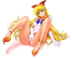 anus ass bishoujo_senshi_sailor_moon blonde_hair blue_eyes bow choker circlet clothed clothed_masturbation clothing earrings elbow_gloves erect_nipples exposed exposed_ass exposed_pussy feet_up female fingering gloves hair_ribbon hairbow high_heels highres jewelry legs_up leotard long_hair looking_at_viewer masturbation minako_aino miniskirt pussy ribbon sailor_collar sailor_uniform sailor_venus school_uniform serafuku short_skirt sitting skirt small_breasts sonota_taisei spread_legs tiara uncensored upskirt white_gloves