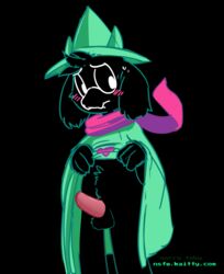 1boy anthro balls black_fur blush clothing_lift cute deltarune erection fur hat hi_res kaittycat male male_only nude penis ralsei ralsei_with_black_fur scarf simple_background solo standing tapering_penis undertale_(series) wholesome