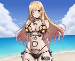 1girls ai_assisted ai_generated ass_visible_through_thighs beach bikini black_bikini blacked blacked_asian blacked_tattoo blonde_hair blush body_writing breasts cheating choker cleavage cloud cuckold cuckolding day ear_piercing earrings english_text female floral_print gradient_hair jewelry kitagawa_marin large_breasts long_hair looking_at_viewer multi-strapped_bikini_bottom multicolored_hair navel nay_juno necklace netorare ntr ocean outdoors piercing pink_eyes pink_hair print_bikini side-tie_bikini_bottom smile solo sono_bisque_doll_wa_koi_wo_suru swimsuit tattoo text