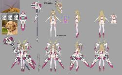 absurdres armpits ass back blonde_hair breasts bug canine commentary_request expressionless groin highleg highres holding holding_staff long_hair maedare mecha_musume mechanical_gloves mechanical_shoes moth multiple_persona multiple_views navel nekomater2 official_alternate_costume official_art presenting_armpit reference_sheet satania_(starward) sideboob socks staff starward thighhighs thighs wedgie yellow_eyes zettai_ryouiki