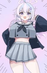 1girl aged_up big_breasts blue_archive huge_breasts lir non-canonical_breasts reisa_(blue_archive) skirt solo solo_female thick_thighs