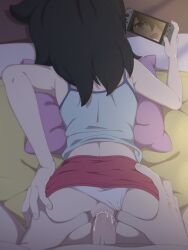 1girls 2025 2d anal ass ass_focus ass_grab black_hair clothed_sex clothing dark_hair female from_behind gaming_while_penetrated grabbing_ass jimiko kuroki_tomoko legs_together male nintendo_switch on_bed panties panties_aside penetration penis playing_videogame red_skirt rockset sex shirt short_hair skirt skirt_lift spread_legs switch_console watashi_ga_motenai_no_wa_dou_kangaetemo_omaera_ga_warui! white_panties