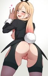 1girls animanghayodraw anus areolae ass ass_focus blonde_hair blush breasts bunny_ears bunny_girl bunny_tail bunnysuit earrings female female_only gyaru hi_res highres kitagawa_marin light-skinned_female light_skin looking_at_viewer looking_back_at_viewer nipples no_panties open_mouth pussy shaved_pussy solo sono_bisque_doll_wa_koi_wo_suru standing thighhighs thighs two-tone_hair uncensored