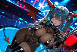 1girl ai_assisted ai_generated azur_lane bangs black_gloves black_legwear blue_hair blush boots breasts chain cleavage curvaceous curvy curvy_female curvy_figure demon_girl demon_horns demon_tail demon_wings eyebrows_visible_through_hair female gloves high_heel_boots horns huge_breasts large_breasts leotard long_hair looking_at_viewer miyuai multicolored_hair navel parted_lips regensburg_(azur_lane) smile solo stripper succubus tail thick thick_ass thick_butt thick_hips thick_legs thick_thighs thigh_boots thighhighs thighs twintails voluptuous voluptuous_female wide_hips wide_thighs wings yellow_eyes