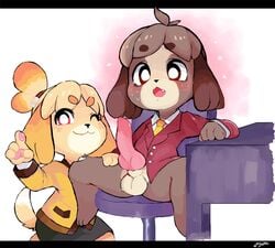 animal_crossing animal_genitalia animal_penis anthro balls blush bottomless brother brother_and_sister canine canine_penis clothed clothing digby_(animal_crossing) duo female hi_res isabelle_(animal_crossing) knot male mammal nintendo one_eye_closed opposite_sex_twins penis shih_tzu sibling sister sitting video_games wink zsloth