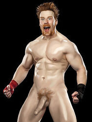 1male circumcised clenched_fist clenched_fists erect_nipples fingerless_gloves flaccid ginger long_penis male male_nipples male_only mouth_open muscular muscular_male naked pubic_hair realistic sheamus six_pack television wide_eyed wrestler wrestling wwe