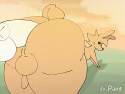afternoon anal animated anthro ass balls big_balls big_balls_small_penis big_butt brown_body brown_fur cloud detailed_background digital_media_(artwork) disembodied_penis disproportionate_genitalia duo fur genitals ibispaint_(artwork) lagomorph leporid loop male male/male mammal penis rabbit scut_tail sex short_tail small_penis smile tail thick_thighs x_marking yamuito