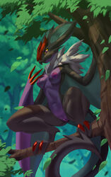 1girls 2018 2_toes 3_fingers alanscampos anthro areolae ass bat big_ears black_skin breasts chest_tuft claws clitoris dragon ears eyelashes feet female female_only forest fur green_background grey_fur holding looking_at_viewer multicolored_body navel nintendo nipples noivern non-mammal_breasts nude patreon playfurry pokémon_(species) pokemon pokemon_(species) pokemon_xy purple_eyes purple_skin pussy scalie solo spread_legs squatting tail tree video_games white_fur wings wyvern yellow_sclera