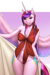 1girls 2019 alicorn anthro clothes cutie_mark equine female friendship_is_magic furry horn horse long_hair multicolored_hair my_little_pony mykegreywolf naked_ribbon pony princess_cadance_(mlp) purple_eyes ribbon smiling smiling_at_viewer solo tail towel wet_hair wings