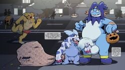16:9 1_eye 2_horns 4k absurd_res ambiguous_gender angry animal_genitalia animal_penis animal_skin anthro atlus bag balls bandai_namco big_penis blue_body blue_fur blue_skin bodily_fluids bone building candy chikiota clothing costume countershade_balls countershade_genitalia countershade_penis countershade_torso countershading dessert dialogue digimon digimon_(species) dripping english_text erection eye_scar eyewear facial_scar fangs feet flaccid food footwear foreskin fruit fur gabumon garabumon generation_1_pokemon generation_3_pokemon genital_fluids genitals ghost_costume glans glasses group grumpy halloween halloween_costume halloween_decoration halloween_party hi_res holidays horn house humanoid_genitalia humanoid_penis hybrid_genitalia hybrid_penis jack-o'-lantern knot larger_male leroy_mirage licking long_penis looking-surprised looking_at_another male male/male megami_tensei multicolored_body multicolored_fur muscular muscular_anthro muscular_male nintendo nude oral penile penis penis_lick pink_glans plant pokemon pokemon_(species) precum precum_drip pumpkin ribbed_penis road running scalie scar seductive sega sex shadow shoes size_difference skeleton slightly_chubby smaller_male speech_bubble spiked_tail spikes spikes_(anatomy) spiral_horn standing striped_body striped_fur stripes surprised swampert tail teeth text thick_penis toes tongue tree two_tone_body two_tone_fur unretracted_foreskin vein veiny_penis wartortle wearing_glasses white_body white_fur white_skin widescreen yellow_body yellow_horn yellow_skin