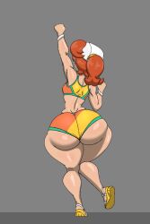 1girls 2025 2d alternate_costume ass ass_bigger_than_head ass_focus back_view gray_background hat mario_(series) mario_kart mrn00b0d1 n00b_x5_(lt4l14n0) nintendo ponytail pose princess_daisy princess_daisy_(swimwear) tagme