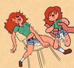 2026 5_fingers after_sex anthro belt belt_buckle big_breasts biped blue_bottomwear blue_clothing blue_shorts blush blush_lines bodily_fluids bottomwear breasts brown_belt brown_clothing brown_footwear brown_nose brown_shoes buckle button_(fastener) canid canine canis chair clothed clothed_anthro clothed_female clothing collarbone cum cum_in_shorts cum_on_leg cum_pool denim denim_bottomwear denim_clothing denim_shorts disney domestic_dog drooling duo female female_anthro fingers footwear furniture genital_fluids goof_troop green_clothing green_shirt green_topwear hair holding_doll hotpants humanoid_hands leaning leaning_backward long_hair male male/female mammal midriff navel nipple_outline orange_hair pink_tongue plantigrade roxanne_rover saliva sex shirt shoes short_sleeves shorts simple_background sitting snout socks solo_focus soulcentinel sweat sweaty_face tan_background tan_body teeth tongue topwear tremble_spikes vaginal_fluids voodoo voodoo_doll voodoo_sex white_clothing white_footwear white_socks