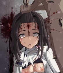 1boy arknights bite_mark bite_mark_on_breast black_bra blood bra bra_lift brain_fuck breasts breasts_out brown_hair censored clothes_lift crying death empty_eyes execution female female_death gore grabbing_another's_hair guro headshot highres holding_another's_hair id_card jacket large_penis long_hair material_growth mosaic_censoring necrophilia nipples open_clothes open_jacket open_mouth oripathy_lesion_(arknights) penis priestess_(arknights) purple_eyes sex shaded_face shirt skull_fucking small_breasts snuff solo_focus straight streaming_tears tears textless_version torn_clothes torn_shirt underwear upper_body vixen9 white_jacket white_shirt