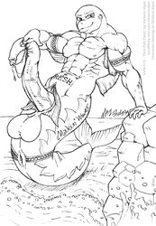 anthro anthro_only arm_support balls beach earrings excessive_precum fin fish_tail frenulum furry huge_balls huge_cock long_foreskin looking_at_viewer male male_only merfolk merman monochrome muscular muscular_male naga naughty_face navel no_humans outside penis precum_string prehensile_penis rock slit solo_male tapering_penis tattoo thick_bottom_lip thick_penis traditional_media_(artwork) veiny_penis victoria_viper