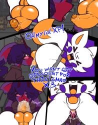 2026 anthro antlers aujko balls big_butt bodily_fluids bow_tie butt clothing comic cum cum_drip deer dialogue digital_media_(artwork) dipstick_tail dripping duo ejaculation english_text fangs fellatio five_nights_at_freddy's five_nights_at_freddy's_world five_nights_at_frickbears fur fur_tuft genital_fluids genitals hair hi_res holding_penis horn lipstick_on_penis lolbit_(fnaf) lolbit_(frickbears) looking_pleasured lyg_(aujko) makeup male male/male mammal markings mascot_horror new_world_deer onomatopoeia oral orange_body orange_penis orange_tongue penile penis perineum pudu purple_background purple_body purple_cheeks purple_clothing purple_hair red_antlers red_body red_eyes saliva saliva_drip saliva_on_penis saliva_string scottgames sex shirt simple_background simple_coloring smile sound_effects tail teeth text tongue topwear tuft white_body white_eyes white_fur