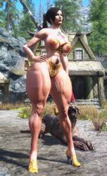 3d abs high_heels huge_breasts large_areolae muscular_female open_toe_shoes pubic_hair short_hair skyrim the_elder_scrolls thesusman thick_thighs