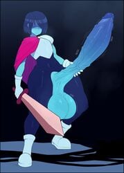 1boy balls balls_to_knees ballsack big_veins blue_hair blue_penis blue_skin blush cape cloak club_shaped_penis crossdressing cutout dangling_testicles deltarune erection foreskin foreskin_folds frenulum full_body fully_retracted_foreskin glans hair_over_one_eye holding_penis holding_sword holding_weapon humanoid hung_trap hyper hyper_balls hyper_penis intact kris_(deltarune) long_penis low_hanging_balls male male_only masturbation medium_hair musk navel octoboy onomatopoeia penis penis_hold penis_out penis_sweat presenting_penis sagging_balls scrotum solo steamy_breath sweatdrop sweaty_balls sword testicles thick_thighs throbbing toony trap uncut undertale undertale_(series) vein veiny_penis weapon wide_hips