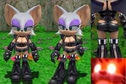 2017 3d 3d_model alternate_costume anthro areola ass bat big_breasts breasts chao_(sonic) clothed clothing edit female female_only glowing glowing_eyes looking_at_viewer makeup mammal marthedog mobian mobian_(species) mobian_bat mod model nipples open_mouth rouge_the_bat rubber sega shiny smile sonic_(series) sonic_adventure_2 sonic_the_hedgehog_(series) video_games white_fur wings