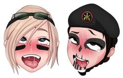 2girls ahe_gao brazilian brazilian_female caveira_(rainbow_six) disembodied_head female female_only multiple_girls nowpayattention rainbow_six rainbow_six_siege redbone tagme tears tom_clancy tongue tongue_out valkyrie_(rainbow_six)