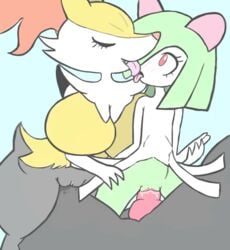 1boy 2girls animal_genitalia animal_penis anthro big_breasts big_ears big_penis bisexual black_fur blue_background blush braixen breasts canine canine_penis closed_eyes duo_focus eyelashes faceless_male female fizwack flat_chest fox furry green_hair green_skin group group_sex huge_breasts humanoid humanoid_on_anthro interspecies kirlia knot large_breasts licking male male_penetrating male_pov masturbation nintendo open_mouth oral orange_fur penetration penis pokémon_(species) pokemon pokemon_(species) pov pussy pussy_juice red_eyes rubbing sex source_request spread_legs stomach_bulge straight thick_penis thick_thighs threesome tongue tongue_out vaginal_penetration video_games wet white_fur white_skin yellow_fur