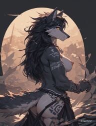 ai_generated artas9972 big_breasts big_nipples female furry tail werewolf wolf_girl