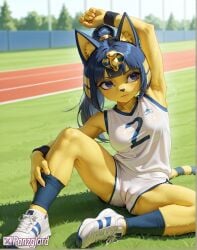 ai_generated animal_crossing ankha ankha_(animal_crossing) armpit_fetish armpits cameltoe fur high_resolution highres hires panzglard sport sports_bra sports_uniform sportswear sweat