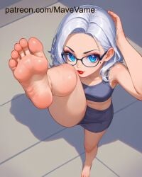 ai_generated barefoot blue_eyes glasses lily_(subverse) lipstick red_lipstick subverse white_hair